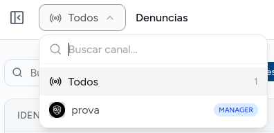 Captura del selector de canal abierto mostrando varios canales